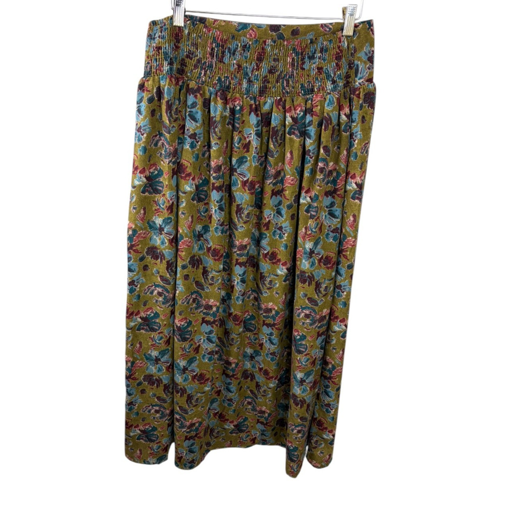 Natural Life Maxi Boho Skirt XL Watercolor Floral Granola Cottage Smocked Back - Picture 2 of 3
